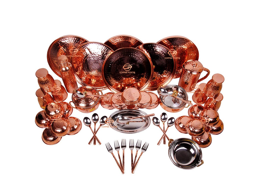 Copper Dinner Set 51 Pieces Designer Copper Hammered Luxury Design
