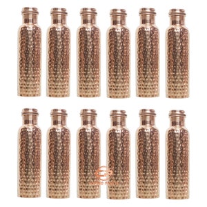 Indian Handmade Hammered Copper Water Bottle (650 ML) Container Pot Water Vessel Drinkware Set