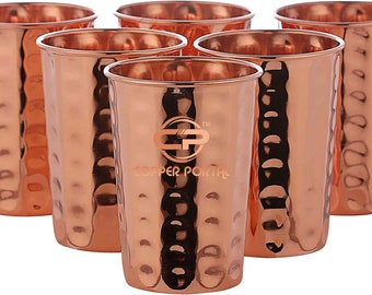 Pure Copper Tumbler Cup Vessel Drinkware Hammered Unlined Uncoated Unlacquered Tumblers 350ml Capacity for Indian