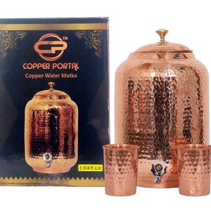 Vessel Storage Pot Container Tank Copper Tanki Hammered Gift Set Pure Copper Dispenser Handmade Water Pot Copper Water Storage Tank