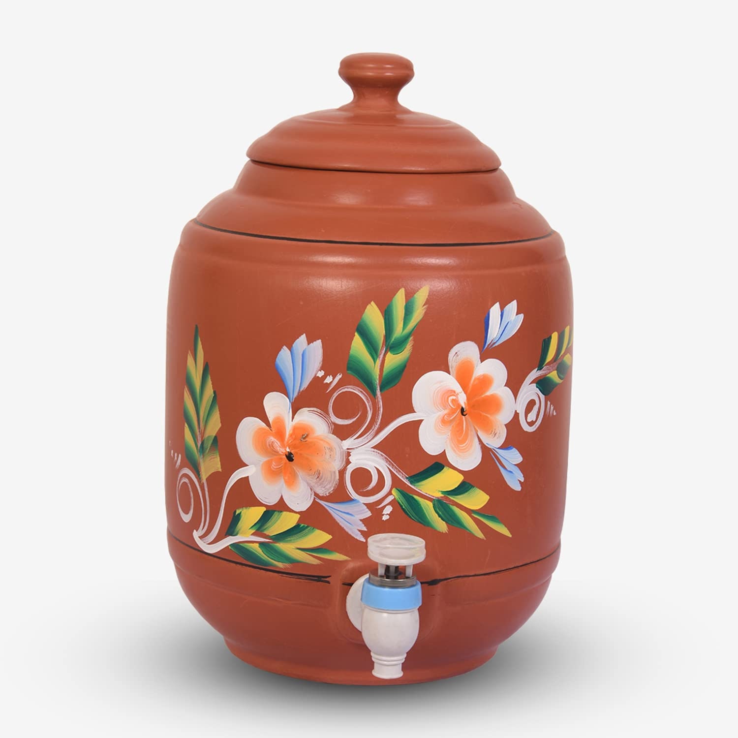 Village Decor HandMade Earthen Clay Water Pot Water Dispenser with  Stainless Steel Faucet Spigot | Capacity 135 oz 4000 ml