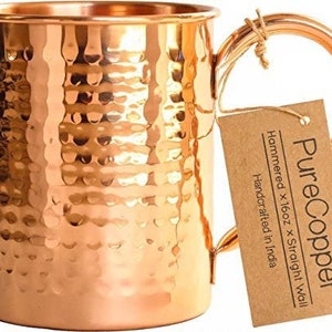 100% Copper Mug for Copper Mule - 12oz Hammered Pure Copper Thick Straight Wall
