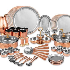 63 Piece Steel Copper Dinner Set Serving Dinner Tableware Home Hotel Restaurant Traditional Family Kitchen & Dining Party Set