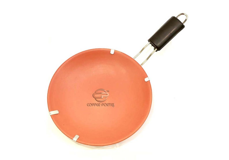 Terracotta Roti Tawa with Handle 9 inch Make , hot fluffy Rotis/Indian highly durable Stove Top Tawa with a long metal handle image 4