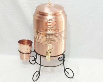 Copper Tanki Half Hammered Matt Mix New Arrival Pure Copper Dispenser with 1 Glass Handmade Water Pot Copper Water Storage Tank