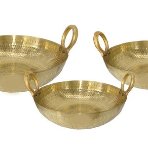 Brass Made Hammered Serving Kadhai, 10 X 3 Inch, Brown, Set of 3 heavy weight kadhai