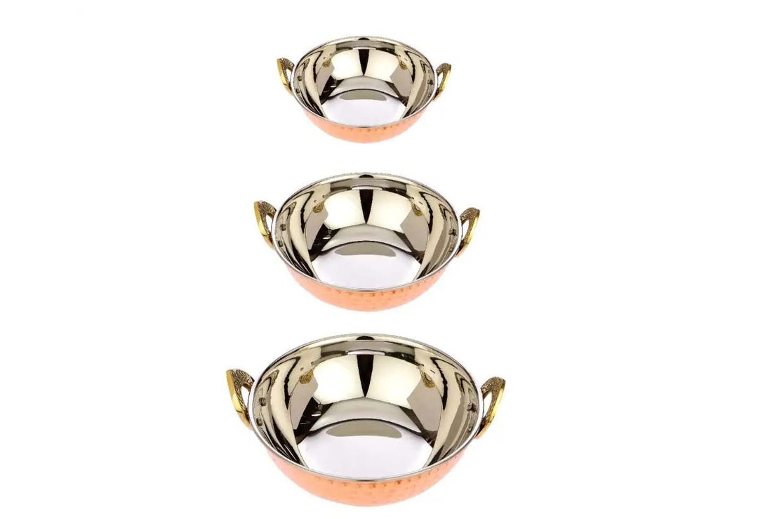 Pure Steel Copper Serving Dish Set Copper Steel Serving Handi Kadhai