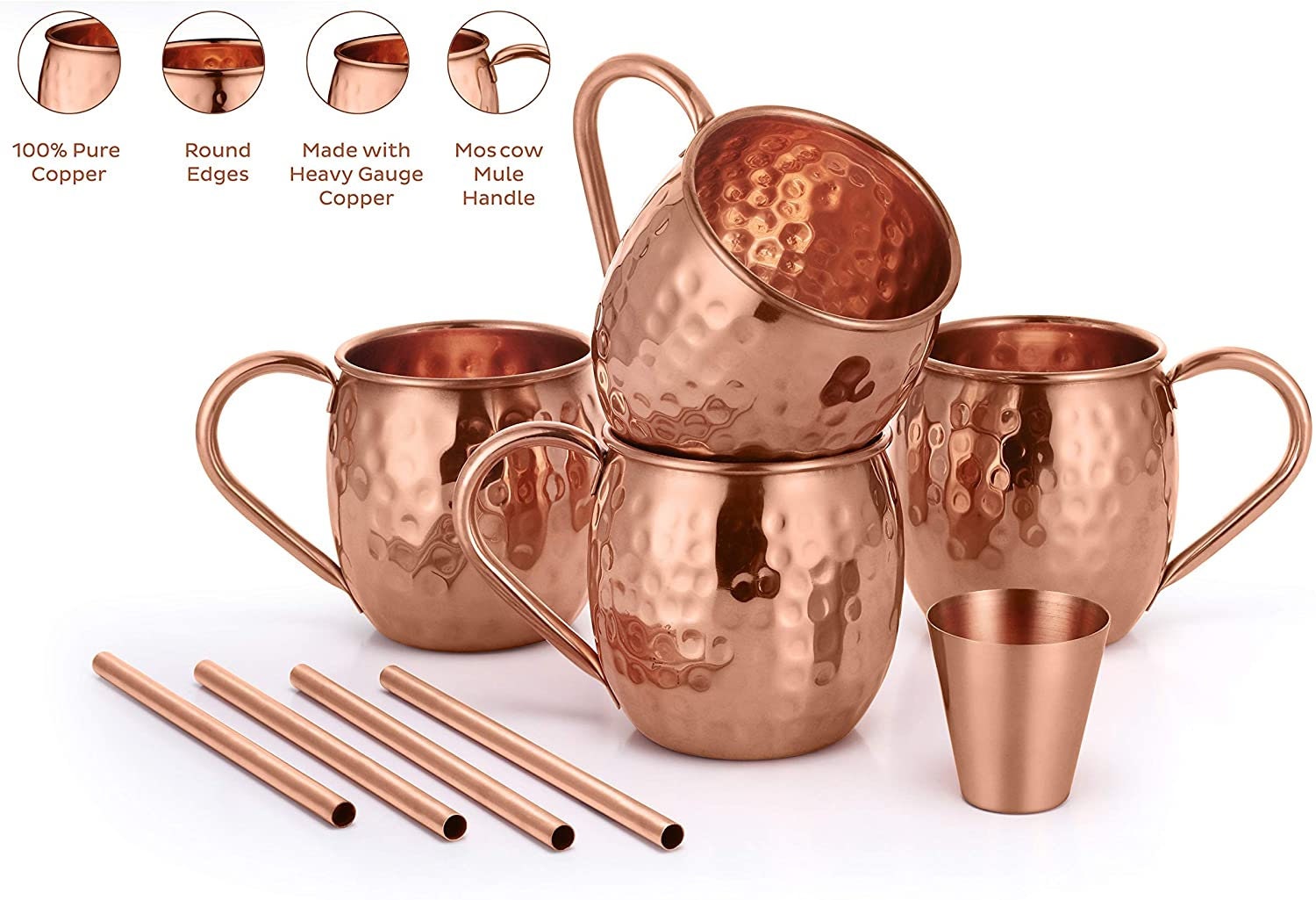 14 oz. Moscow Mule Mugs w/ Hammered Copper Finish - 4/Pack