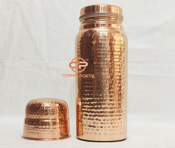 100% Pure Copper Water Bottle Handcrafted 64 Oz Extra Large Copper