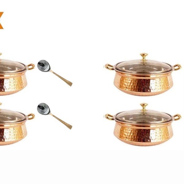 100% reinem Kupfer 1/2/4 / 6Pc indische gehämmerte Kupfer Edelstahl Gemüseschüssel Kupfer Servierschalen Kupfer indisches Abendessen Set