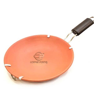 Terracotta Roti Tawa with Handle 9 inch Make , hot fluffy Rotis/Indian highly durable Stove Top Tawa with a long metal handle image 1