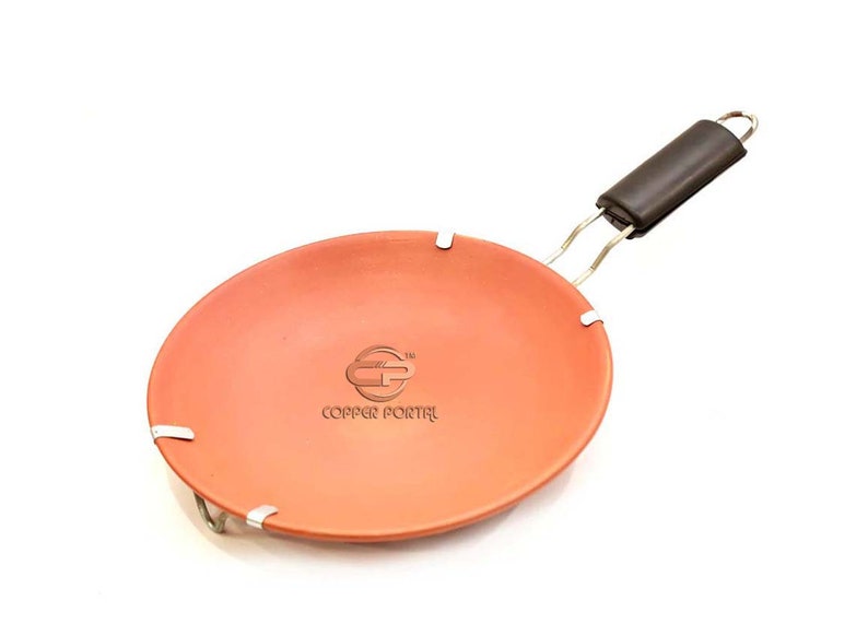 Terracotta Roti Tawa with Handle 9 inch Make , hot fluffy Rotis/Indian highly durable Stove Top Tawa with a long metal handle image 1