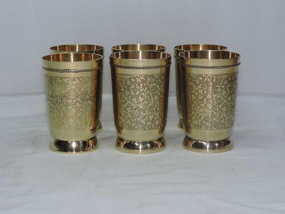 Indian Handmade Embossed Designer Brass Mint Julep Cup Goblet Etsy
