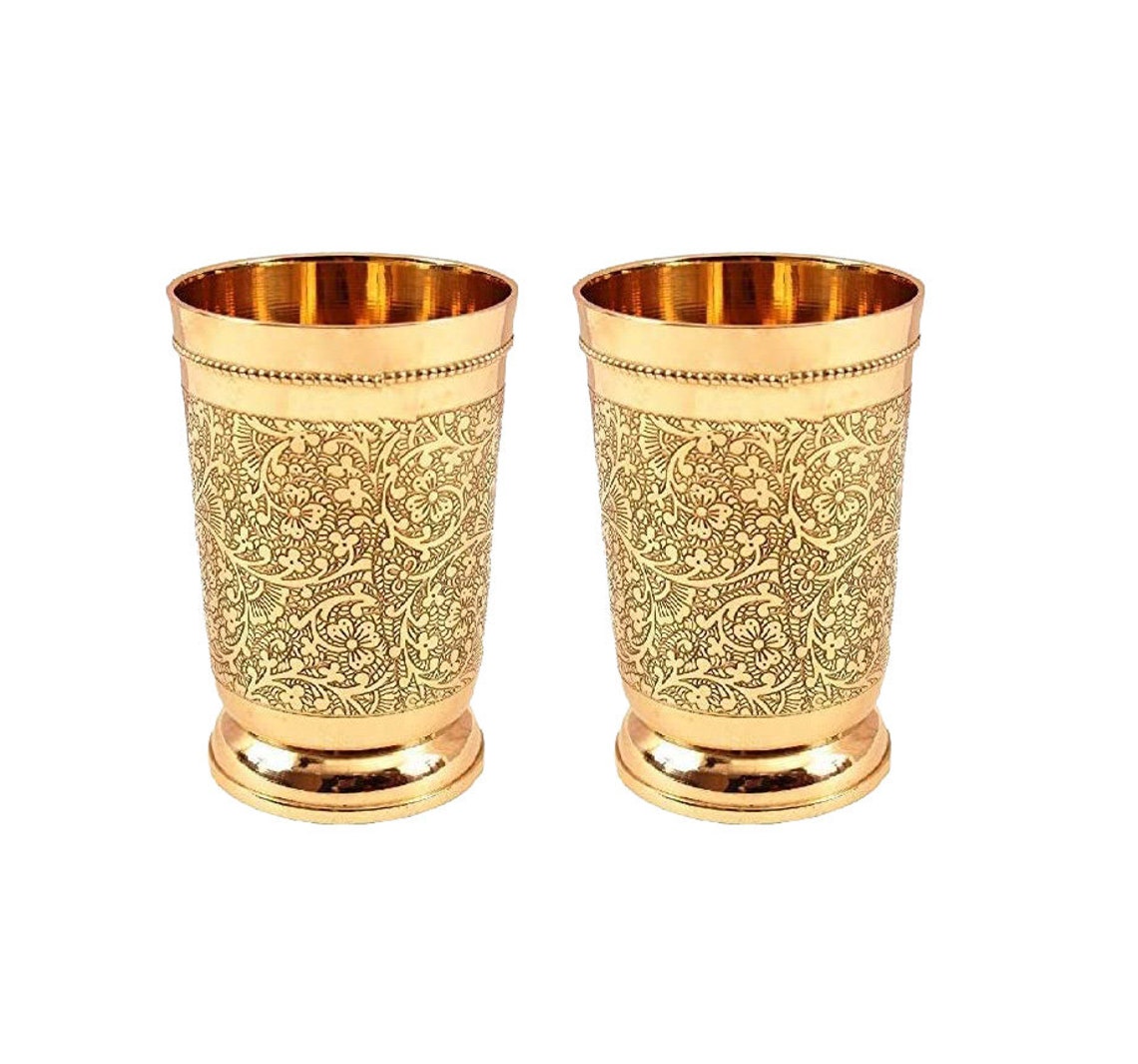 Indian Handmade Embossed Designer Brass Mint Julep Cup Goblet Etsy