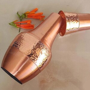 Copper Water Pot Drinkware Inbuilt Glass, bedroom Water Bottle ((Half Hammered Shape 1300 ml) Set of 1