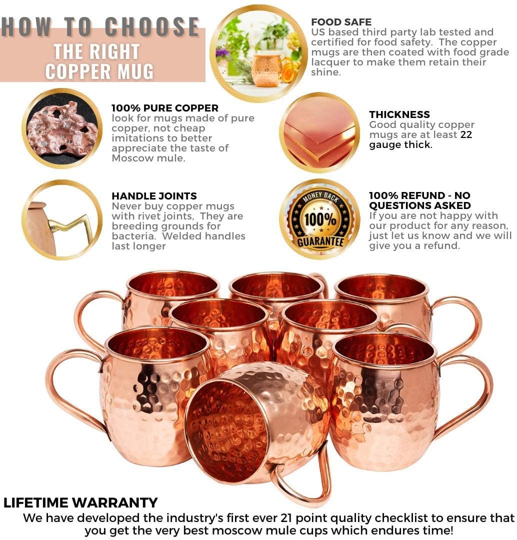 Moscow-Mix Moscow Mule Mugs Large 16 oz - 100% Pure Copper Cups