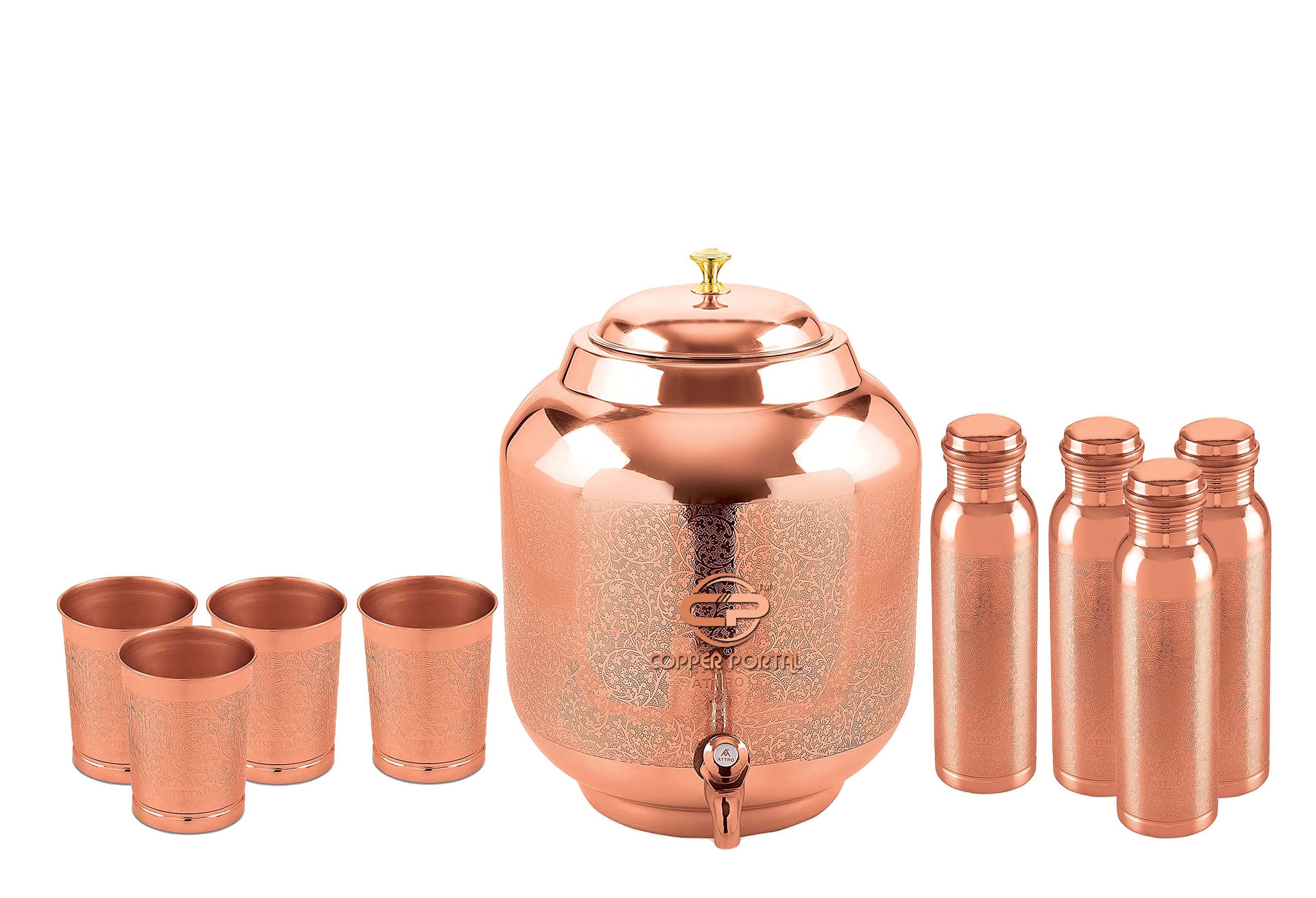 Embossed Finish Copper Water Dispenser matka/pot Container Pot