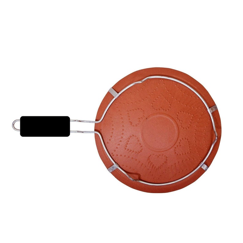 Terracotta Roti Tawa with Handle 9 inch Make , hot fluffy Rotis/Indian highly durable Stove Top Tawa with a long metal handle image 6