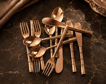 Pure Copper Flatware Set, Handcrafted Cutlery, Elegant Kitchen Utensils