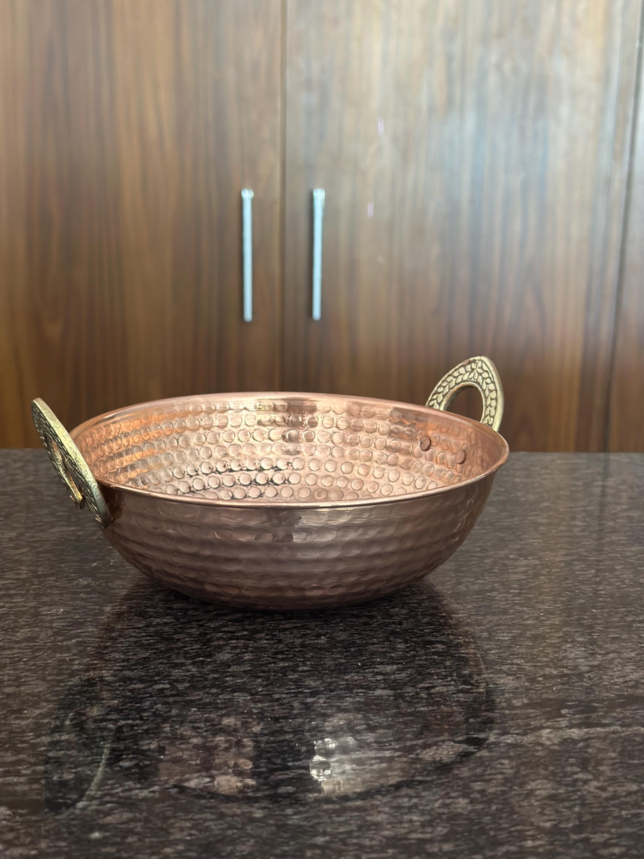 Indian Kitchenware Pure Copper Kadai Serving Bowl – Handcrafted Traditional Indian ...