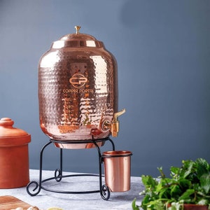 Water Pot Copper Vessel Dispenser Jar Gift Set Drink Water Set Handmade Pure Copper Water stand Tank  Drinkware Set With Gift Pack