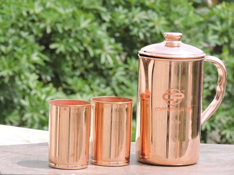 2 L PURE COPPER WATER 2 PC HAMMERED JUG AND 4 COPPER WATER  HAMMERED BOTTLES SET 