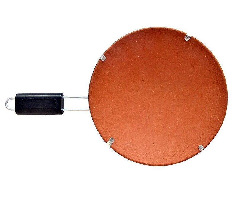 Terracotta Roti Tawa with Handle 9 inch Make , hot fluffy Rotis/Indian highly durable Stove Top Tawa with a long metal handle image 3