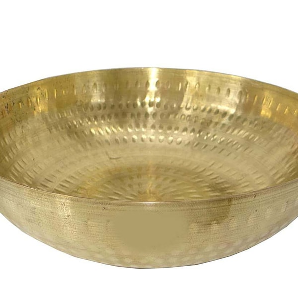 Pure Brass Hammered Kadai | Pital Kadhai | Heavy Weight Wok with Handle for Daily Use Wedding Party 2500 ml