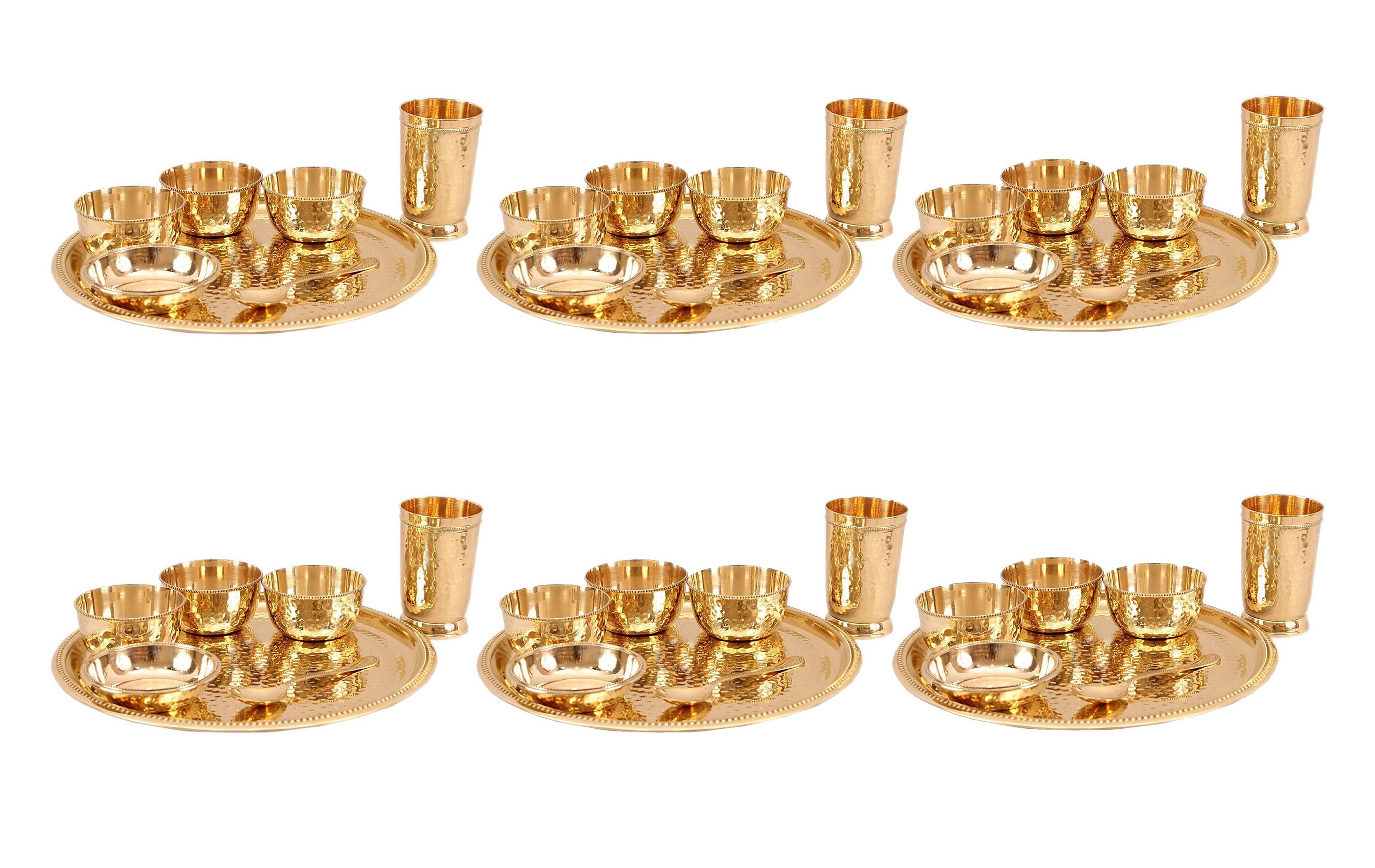 Brass 7 Pieces Engraved Designer Dinner Thali Set Dinnerware