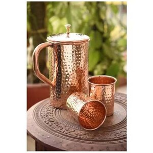 100% Pure Copper Tumbler Jug Pitcher and Copper Tumbler Glass Set High quality Copper Aniversary gift pack Jug With 2 Glasses