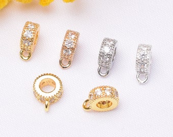 10 pcs 14K Gold Filled CZ Round Circle Charm, Big Hole Ring Pendant with Loop