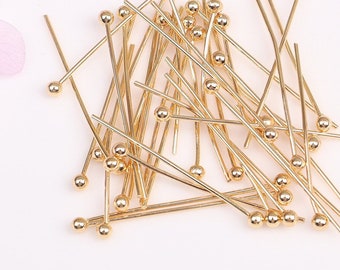 100 pcs 14K Gold Filled Gauge 22 Ball Head Pin Round Bead Needle Pin