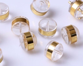 100 pcs Silicone Gold Circle Mushroom Heavy Ear Nuts, Comfort Earstud Earring Backs, Earing Stoppers, Replacement Posts for Stud Earrings