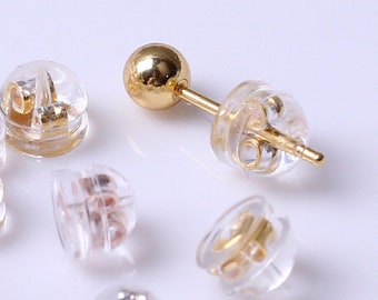 100 pcs Silicone Mushroom Ear Nuts Gold Backs Insided, Comfort Earstud Earring Backs, Earing Stoppers, Replacement Posts for Stud Earrings