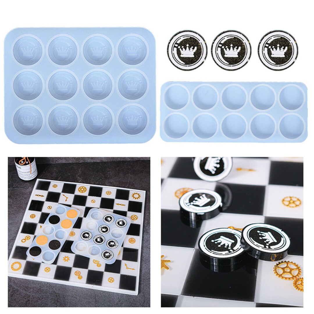 Silicone Mold Draughts Checker Board Checkerboard Chess Pieces Silica