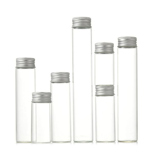 Bulk 10 Tiny Glass Vial Transparent Clear Miniature Wishing Empty Screw Bottle with Aluminum Cap Jar Container Jewerly Finding