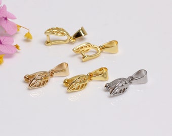 10 piezas 14K oro lleno Pinch Bail Leaf Charm, pequeño colgante de pin de picahielo