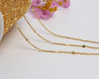 14K Gold Filled Cable Chain Polish Tiny Disc Oval O Ring Link Cable Chain Finding