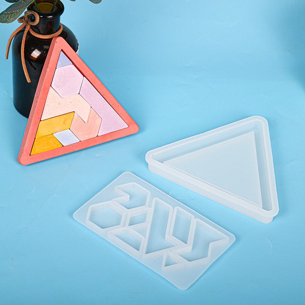 Silicone Mold - Triangle 8-Piece Puzzle Tangram Set Brain Teaser Game Silica Gel AB Glue Mould Handicraft Tool Table Decoration Making