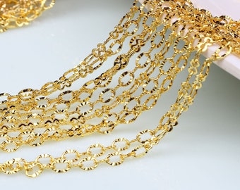 14K Gold Filled Cable Chain Carved Oval O Ring 8 Link Cable Chain Finding