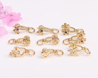 10 pcs 14K Gold Filled CZ Ice Pick Pinch Bails Floral Leaf Bowknot Butterfly Clips with Loop