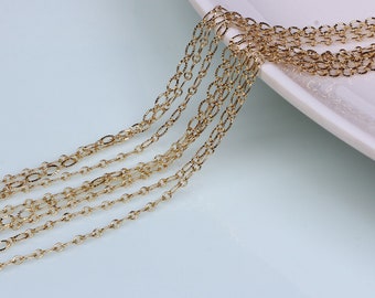 14K Gold Filled Cable Chain Carved Flat Oval O Ring Link Cable Chain Finding