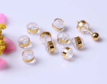 100 pcs Silicone Gold Circle Mushroom Heavy Ear Nuts, Comfort Earstud Earring Backs, Earing Stoppers, Replacement Posts for Stud Earrings