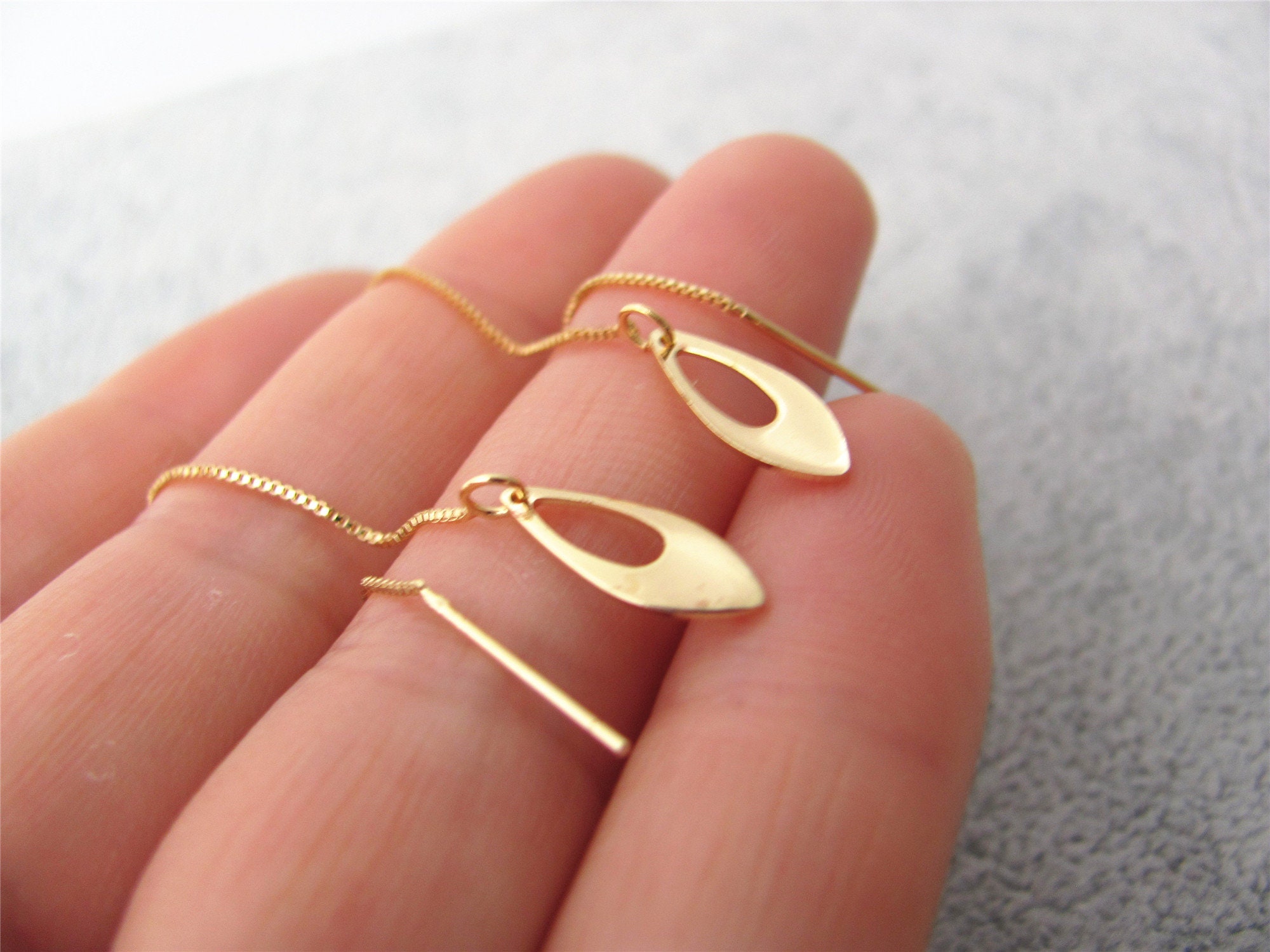 Delicate Gold Thread Earrings Hollow Pear Piece Charm Dangle Etsy