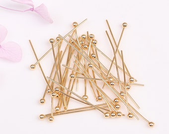 100 pcs 14K Gold Filled Gauge 22 Ball Head Pin Round Bead Needle Pin