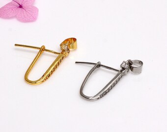 10 pcs 14K Gold Filled CZ Pinch Bail Charm, Tiny Ice Pick Pins with Loop