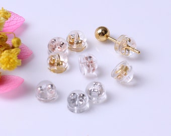 100 pcs Silicone Mushroom Ear Nuts Gold Backs Insided, Comfort Earstud Earring Backs, Earing Stoppers, Replacement Posts for Stud Earrings