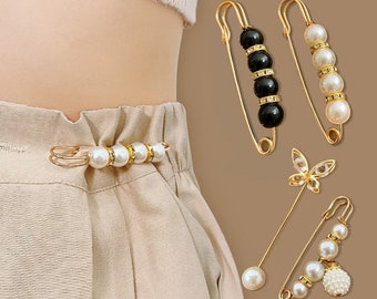 Set of 2 - 30 Adjustable Waist Buckle Rhinestone Pearl Embellished Instant Clip On For Jeans Pants Accessories