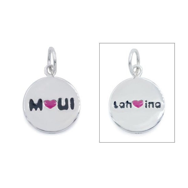 Sterling Silver 925 Maui and Lahaina Pendant, Enamel Colour, Satin finished surface
