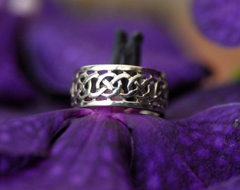 Sterling Silver Celtic Ring, 10mm Band Ring, Unisex Celtic Knot Filigree Rings, Infinity Eternity Rings for women men